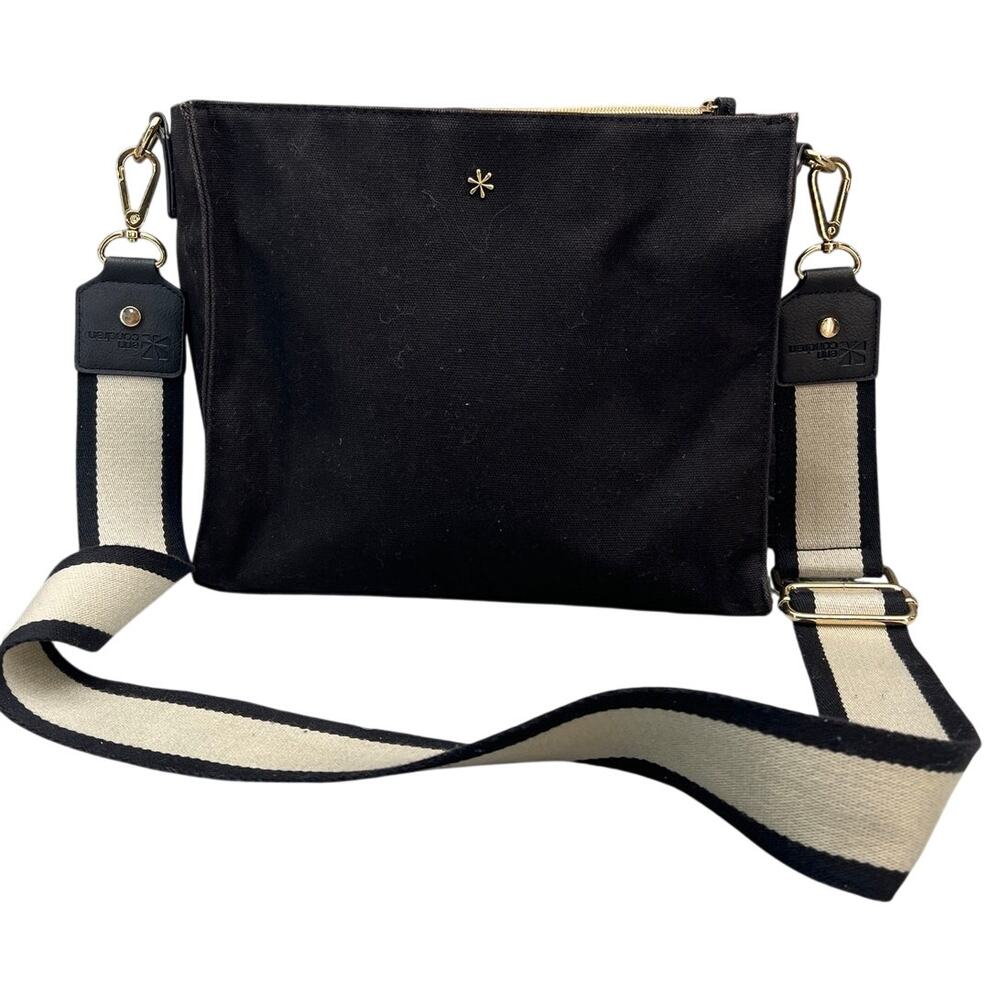 Erin Condren Black Cream Canvas Cream Adjustable Strap Crossbody Bag Purse